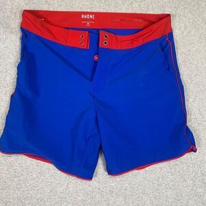 Rhone Men's Size 34 Blue Red Color block Board Shorts Swim Trunk Buttoned